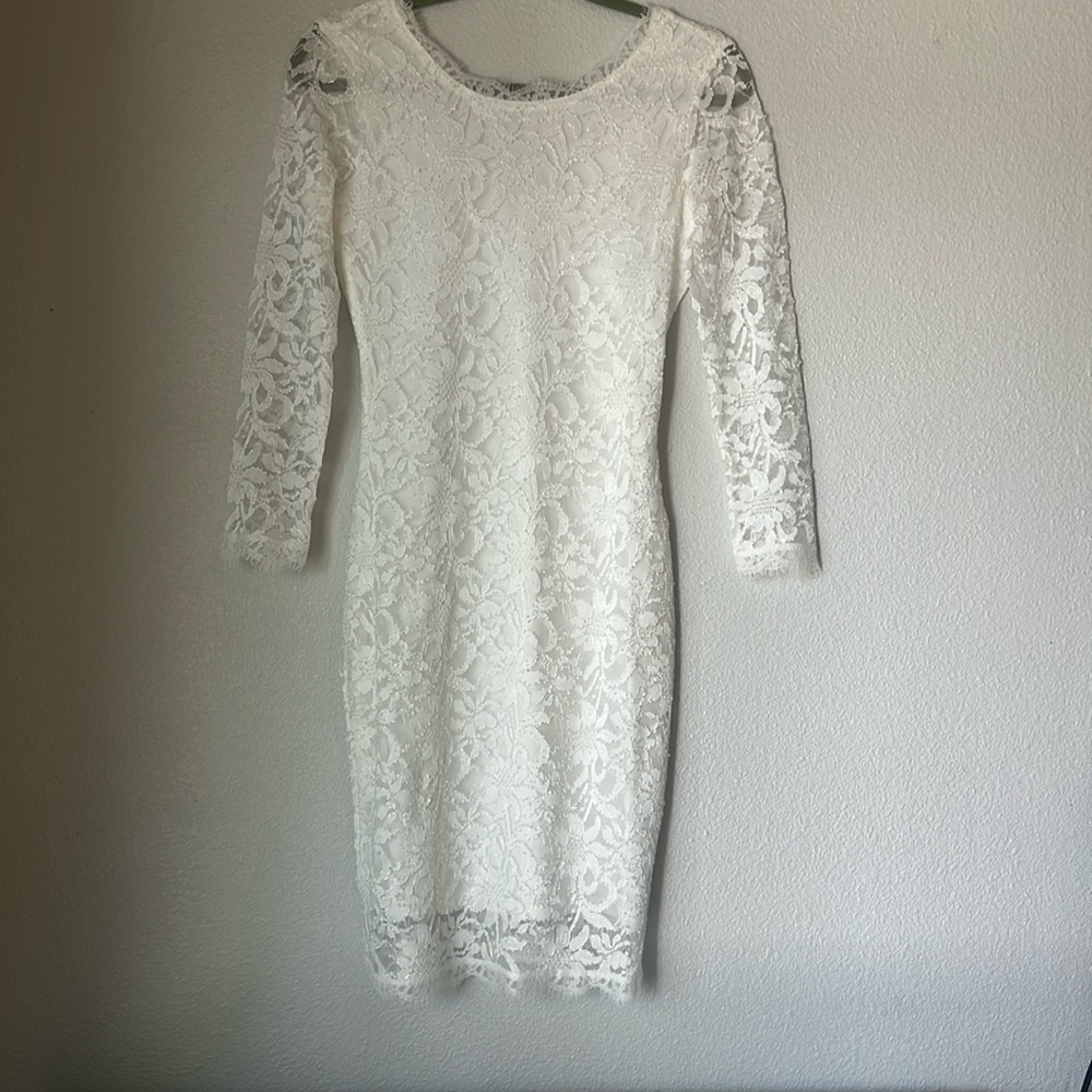 White Lace Long Sleeve Dress Small